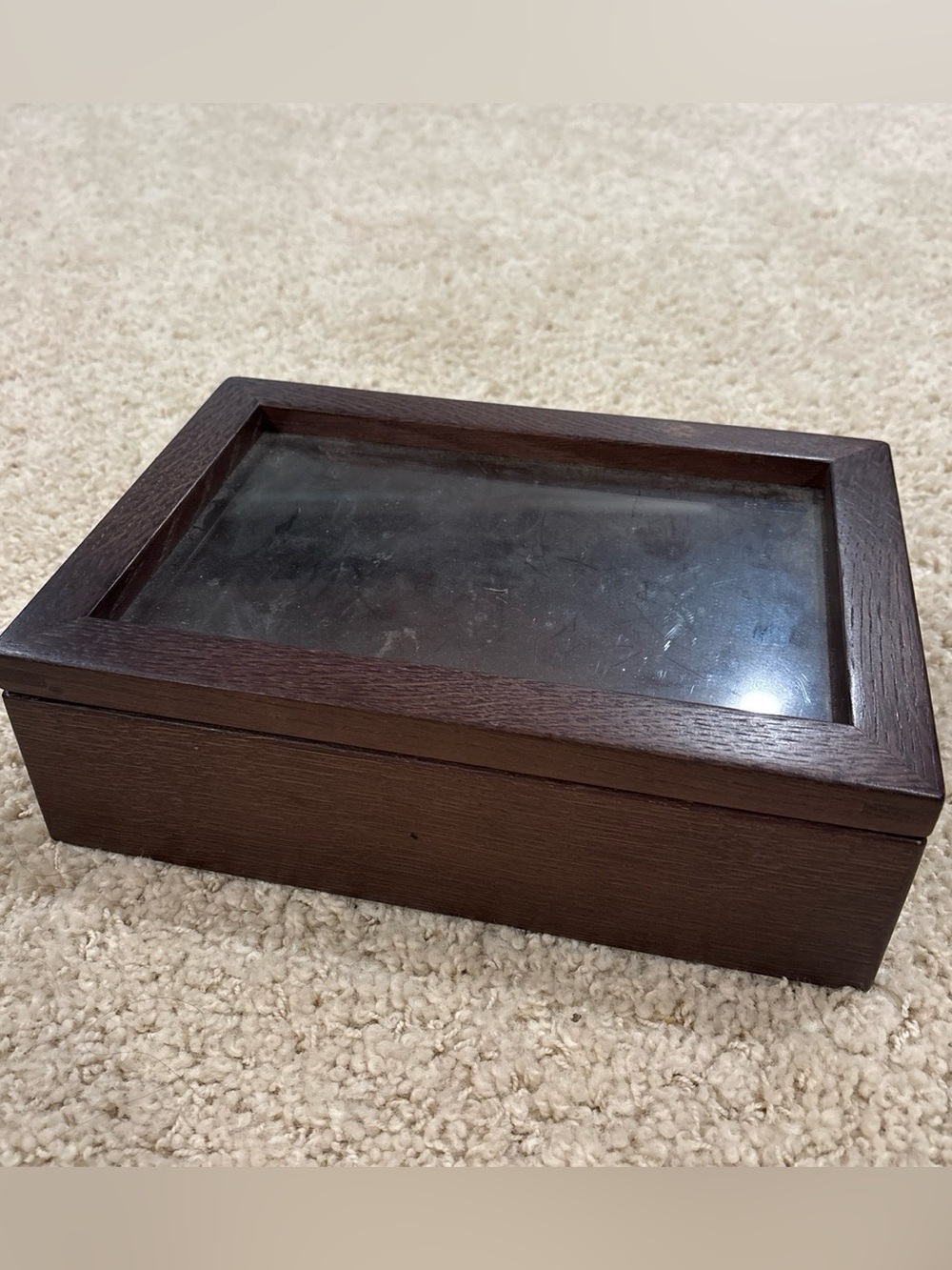 Wooden Glass Top Display Box Jewelry Trinket Keepsake Collector Storage 11.5”